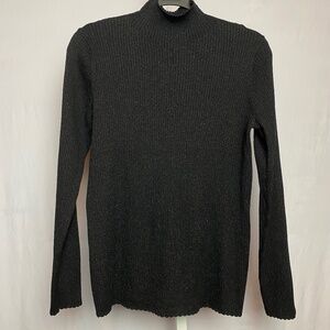 Uniqlo Women’s Black Shimmer Ribbed Mock Neck Knit Long Sleeve Sweater XL